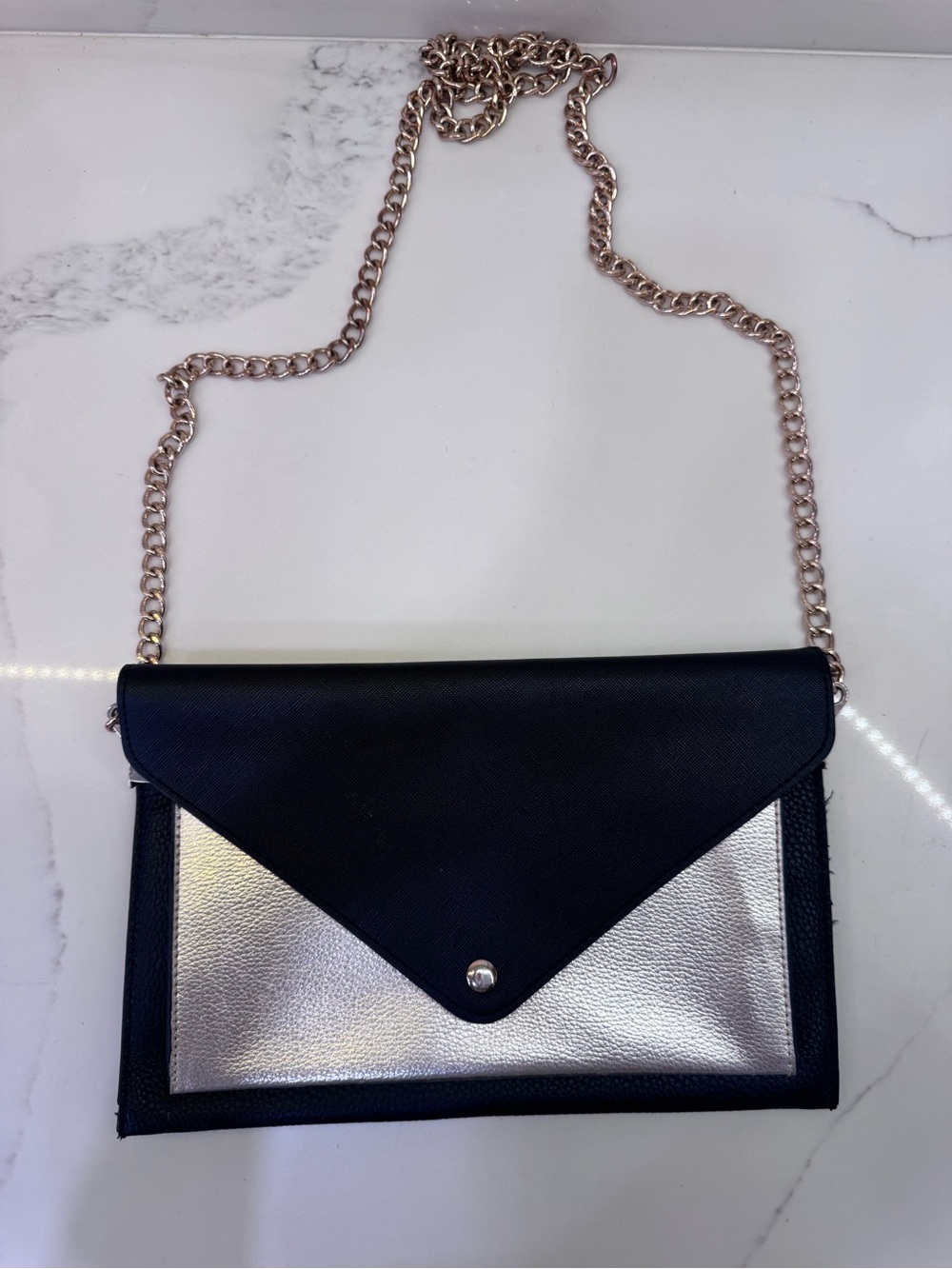 Forever 21 Black and Silver Chain Crossbody Envelope Bag with Gold Chain Strap